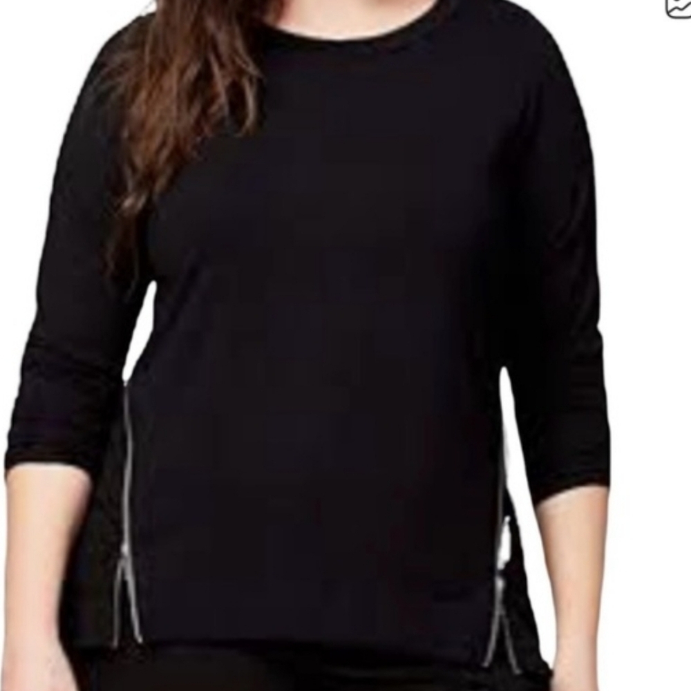 3x Cute Black Women's Zip-Side Long Sleeve Top